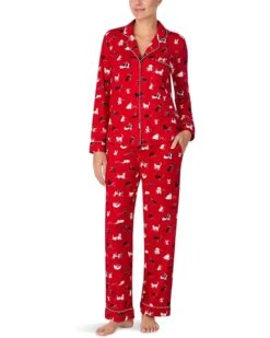 Kate Spade New York Long Sleeve Cozy Jersey Notch Collar PJ Set | Sleepwear
